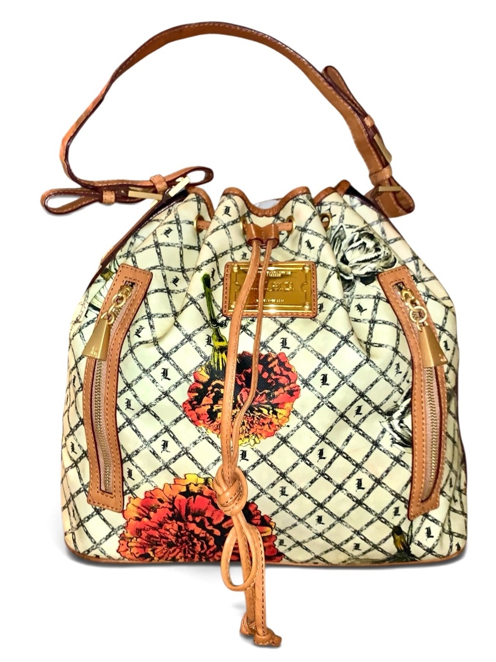 L.A.M.B. Gwen Stefani Marigold Broadgate Leather Bucket Hobo Bag